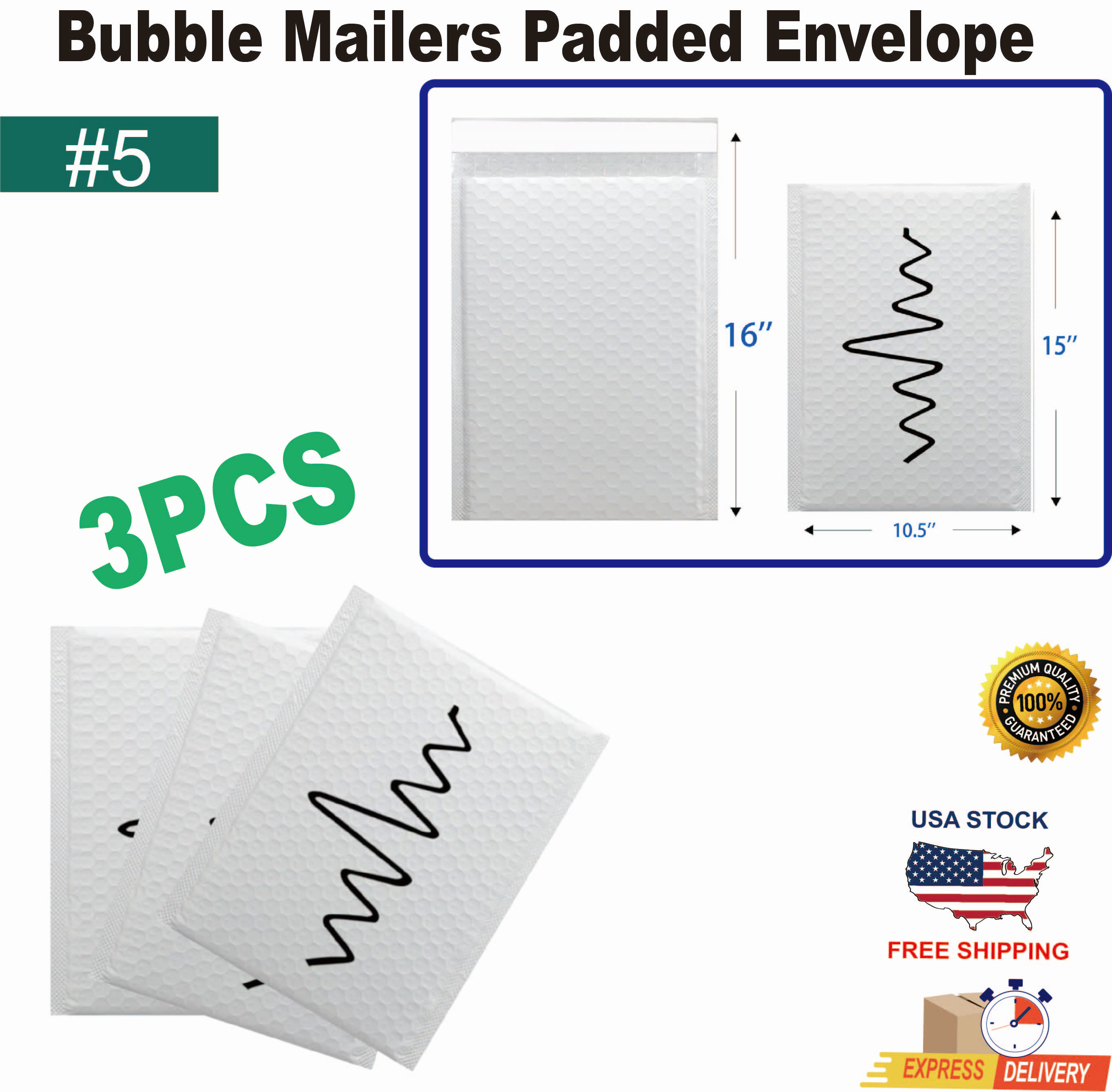RHINO #5 10.5*16"  Bubble Mailers Padded Envelope 3pcs