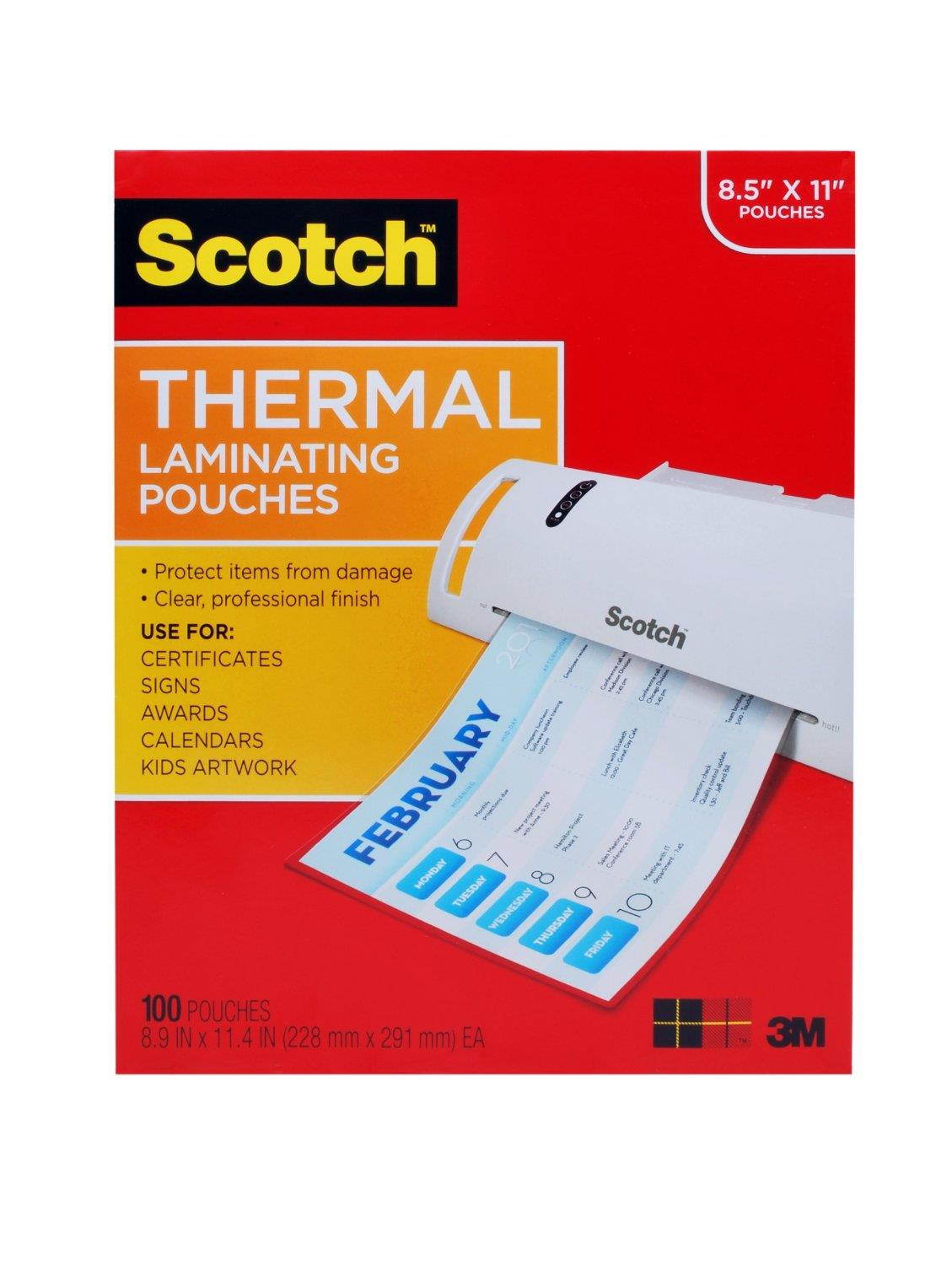Scotch TP3854-100 Letter size thermal laminating pouches, 3 mil, 11.5 x 9, 100 per pack