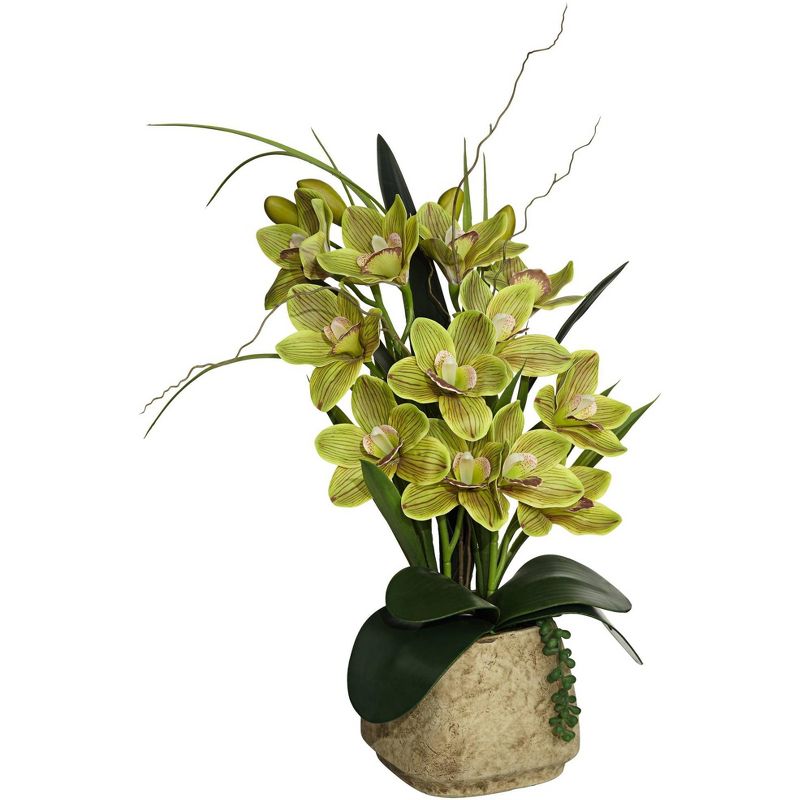 Dahlia Studios Green Cymbidium Orchid 21 1/2" High Faux Flowers in Pot