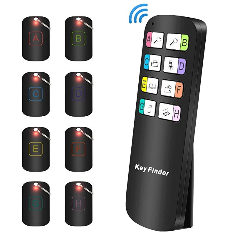 Key Finder,  Wireless RF Item Locator with 1 RF Transmitter and 8 Receivers, Item Tracker Support Remote Control, Wireless Key RF Locator, Pet Wallet Luggage Tracker 130ft Working Range