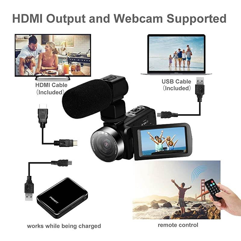 Camera Camcorder,Ultra HD 2.7K Vlogging Camera 30FPS 30MP 16X Digital Zoom 3.0 Inch Rotatable WiFi Camcorders with Microphone IR Night Vision&Time-Lapse