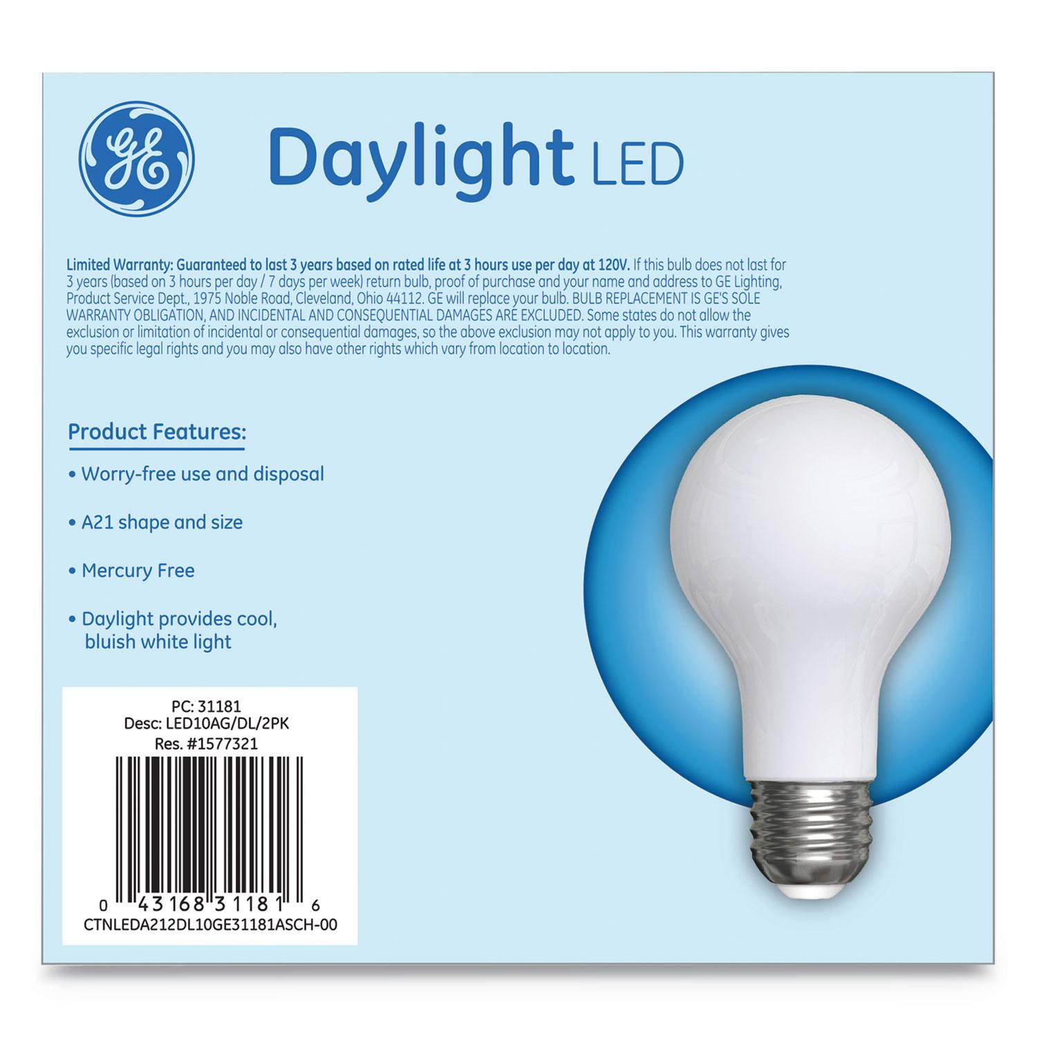 GE LED Classic Daylight A21 Light Bulb 10 W 2/Pack 31181