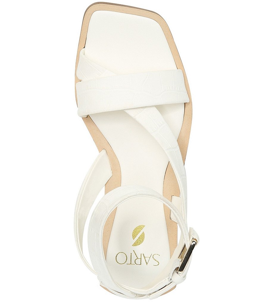 Sarto by Franco Sarto Ema 2 Ankle Strap Croco Print Leather Square Toe Flat Sandals