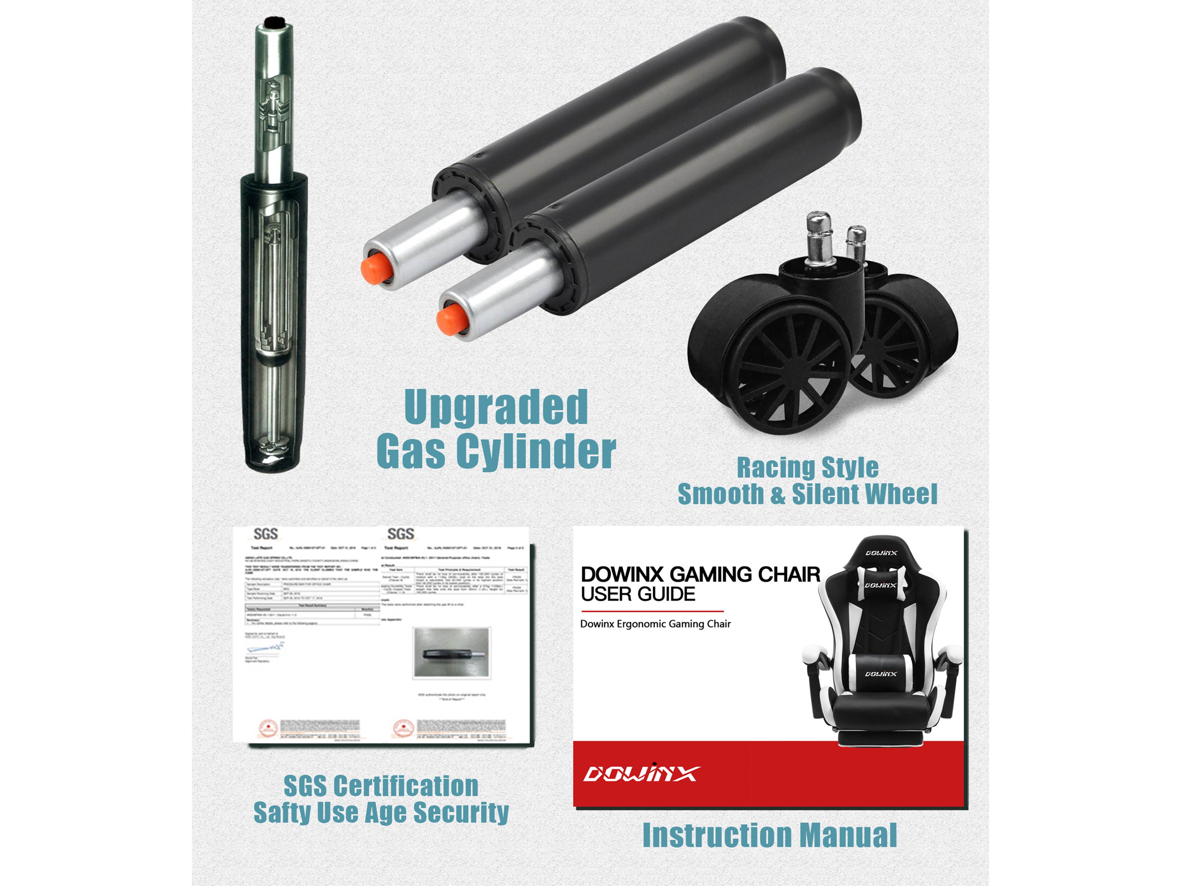 Dowinx Gaming Chair Ergonomic Office Recliner for Computer with Massage Lumbar Support, Racing Style Armchair PU Leather E-Sports Gamer Chairs with Retractable Footrest (Black&Gray)