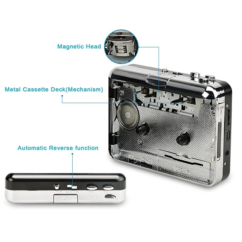 Cassette Player-Cassette Tape to MP3 CD Converter- Powered by Battery or USB,Convert Walkman Tape Cassette to MP3, Compatible with Laptop and PC, USB Cable,Software CD,3.5mm Jack Earphone-