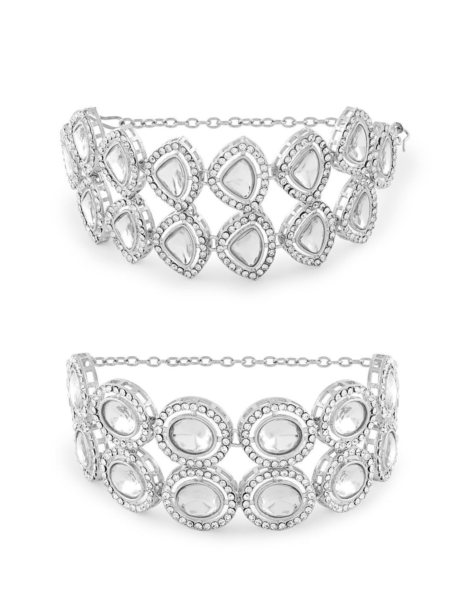 Zaveri Pearls Set of 2 Silver Tone Dazzling Austrian Diamonds & Stones Fusion Bracelets-ZPFK17946