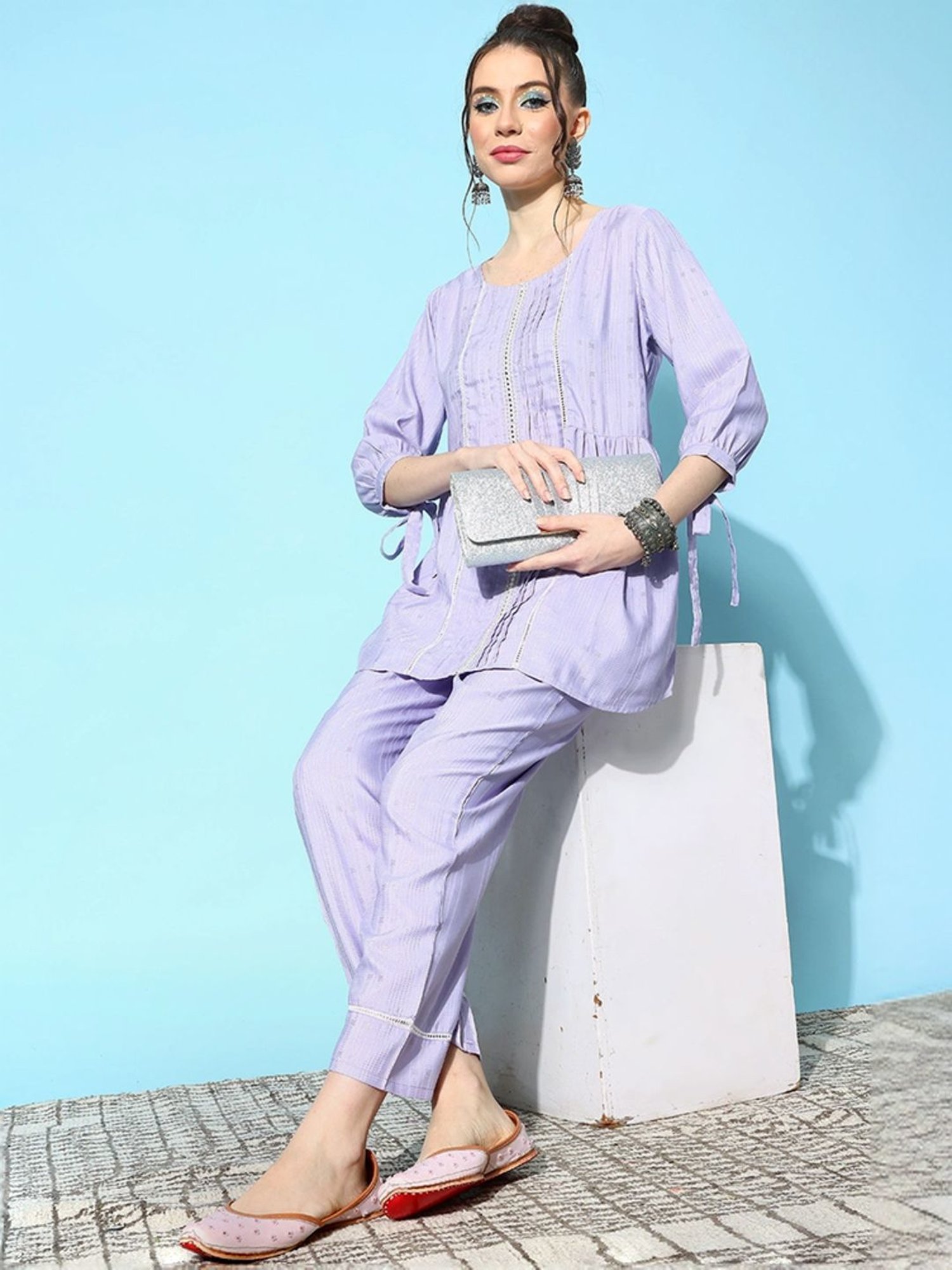 Stylum Purple Embroidered Top & Pants Set