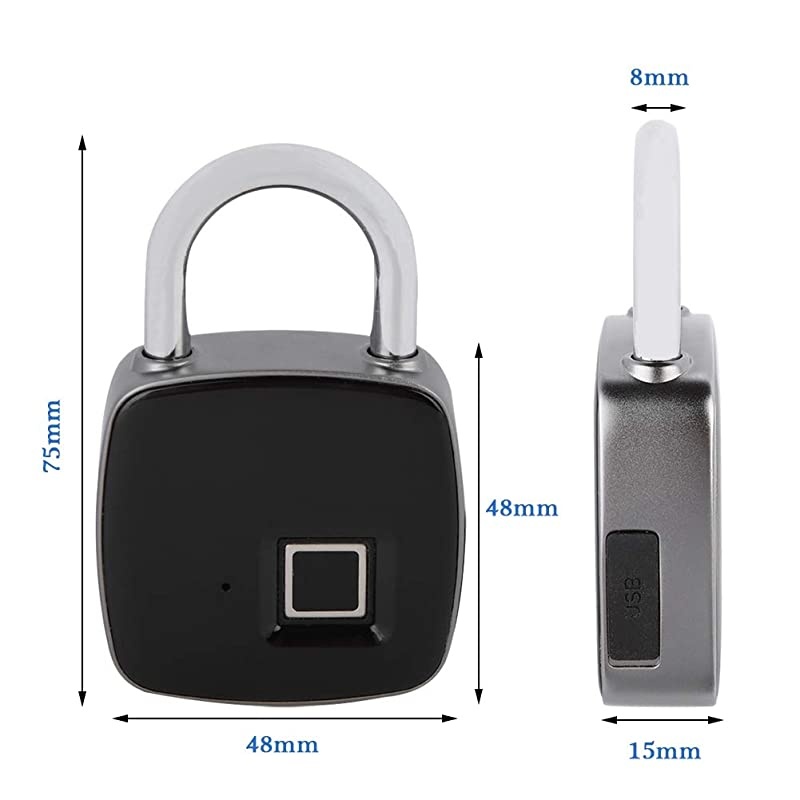Padlock, Smart Digital Keyless Door Lock Waterproof Security Anti-Theft Travel Padlock for Door Suitcase Bike Black
