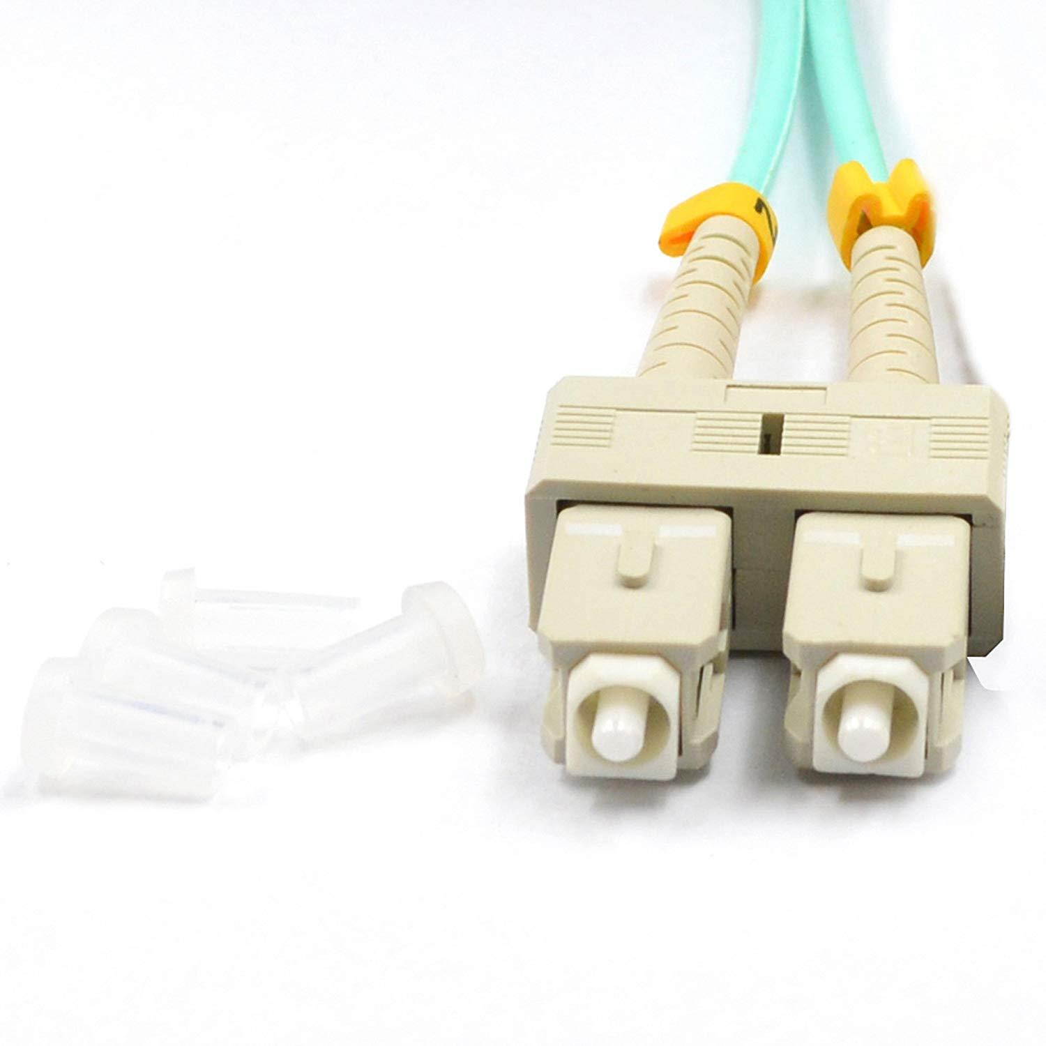 CableJoy LC-SC 10GB 50/125 OM3 Duplex Multimode PVC Fiber Optic Cable, Aqua (3 Meter)