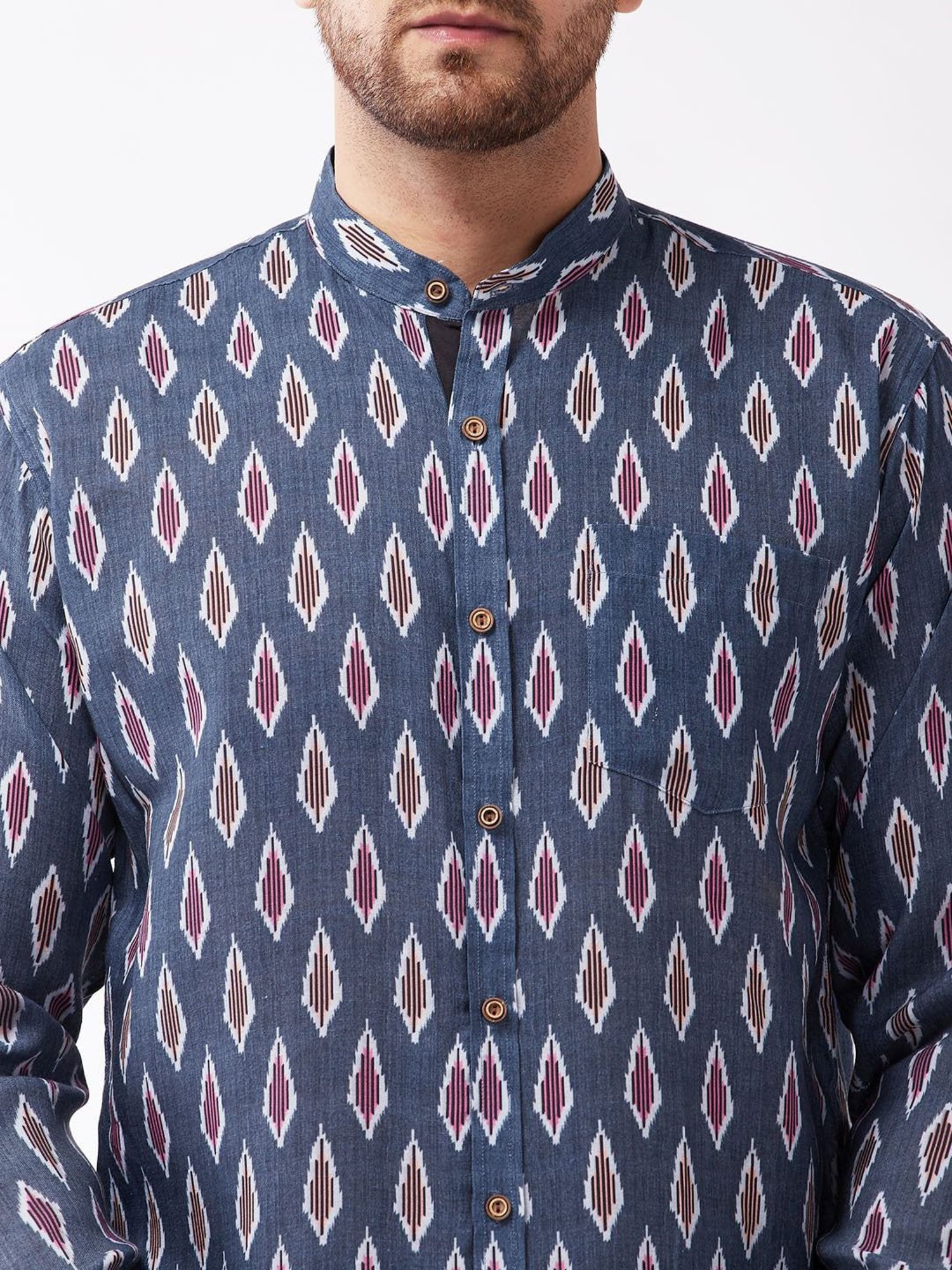 Vastramay Grey Cotton Straight Fit Printed Shirts