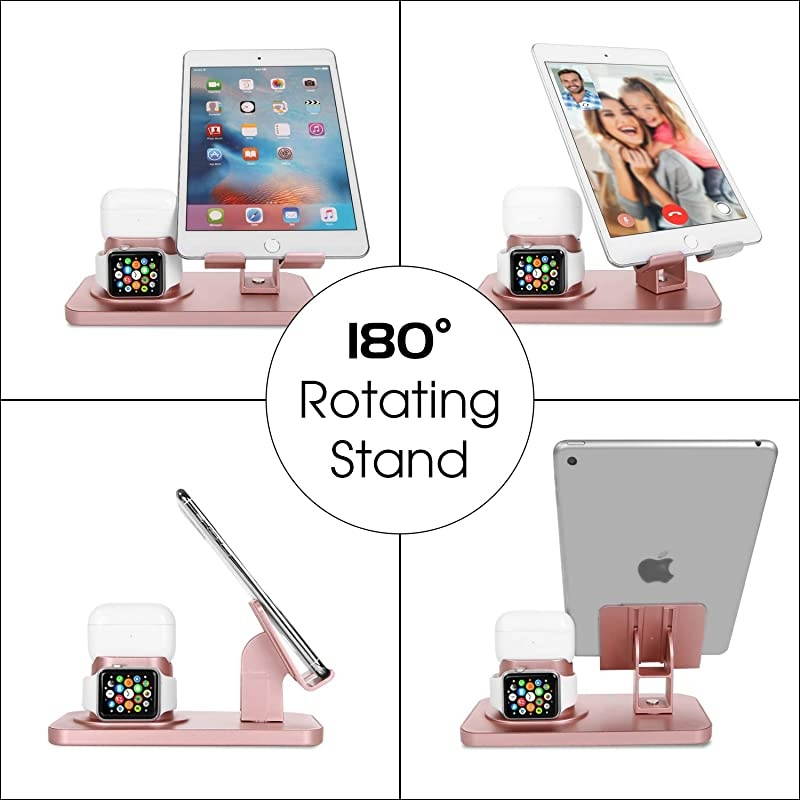 3 in 1 Charging Stand for Apple Watch Series 54321 Airpods Pro 2019 21 Compatible with iPhone 12 11 XS MAX XR XS 8 7 6 6S Plus 5S iPad Tablet StandOriginal Cable Required Rose Gold
