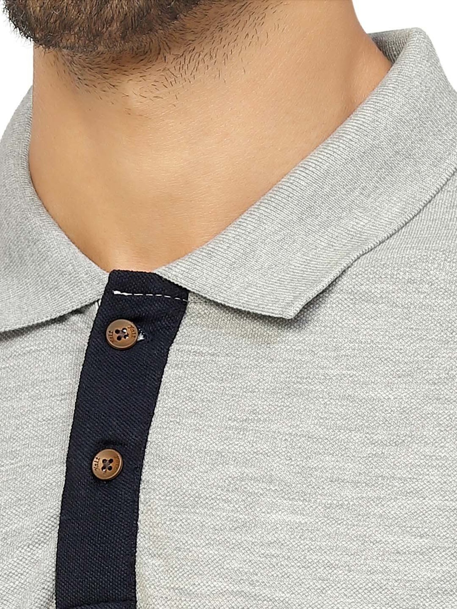 Kalt Light Grey Melange Regular Fit Polo T-Shirt