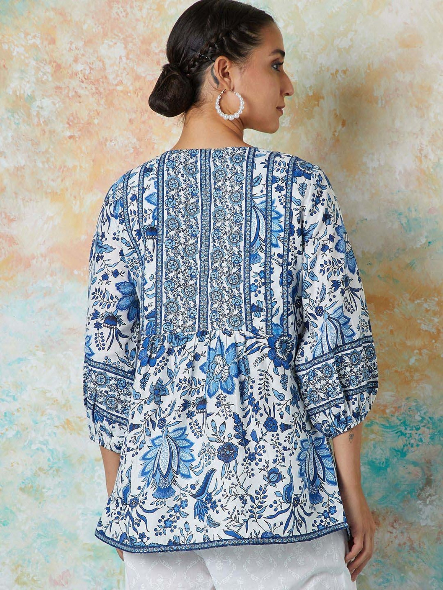 Melange by Lifestyle Blue Cotton Printed Tunic