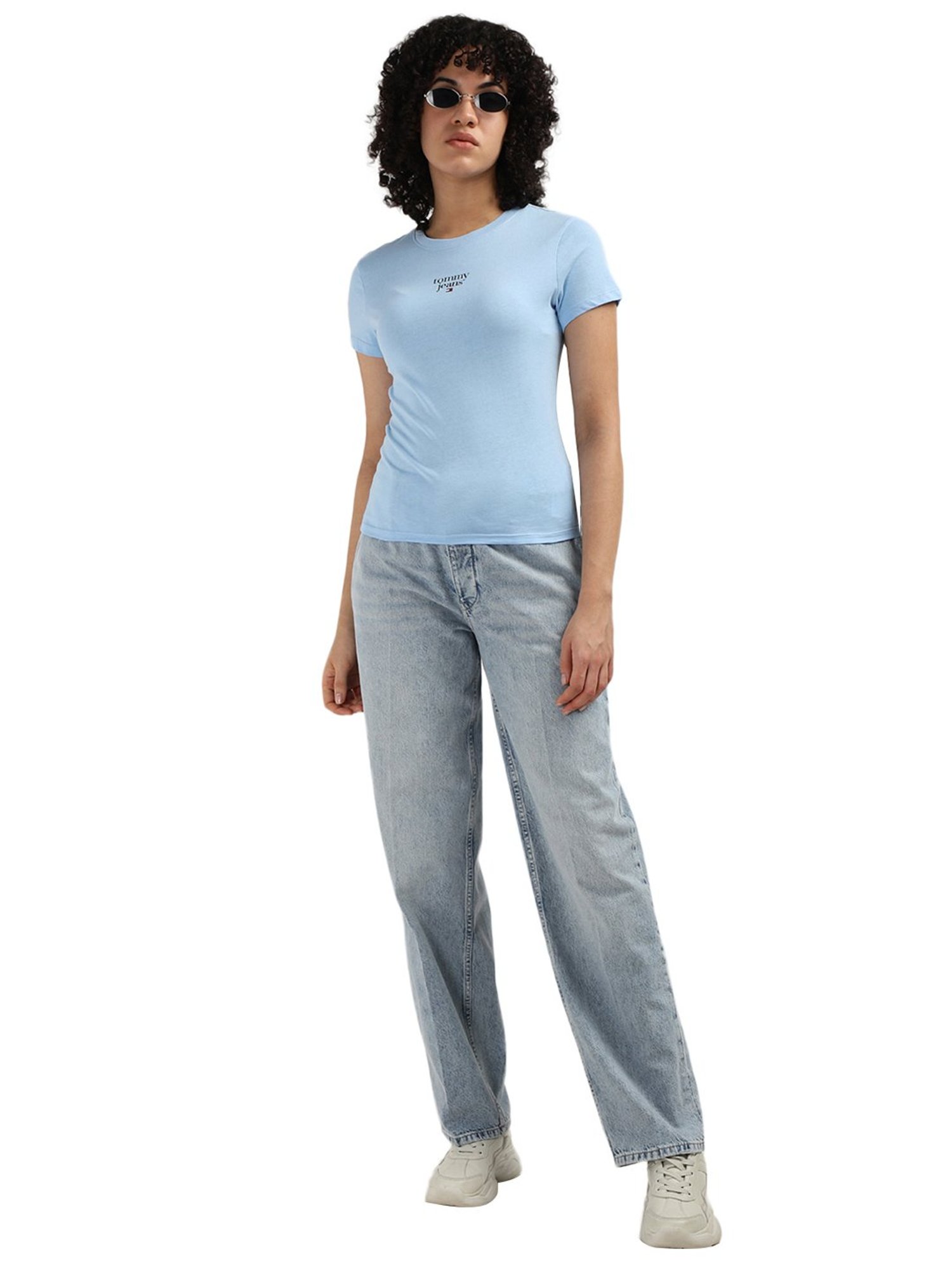 Tommy Hilfiger Blue Cotton Printed Women Slim Fit T-Shirt