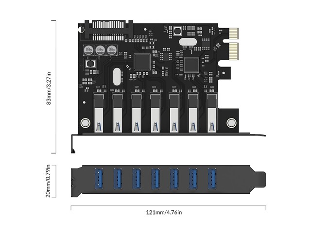 ORICO SuperSpeed 7 Ports USB3.0 PCI-E Expansion Card Adapter PCI-E USB 3.0 HUB Controller Adapter Add on Card for Windows Vista PC Laptop (No Additional Power Connection Needed)