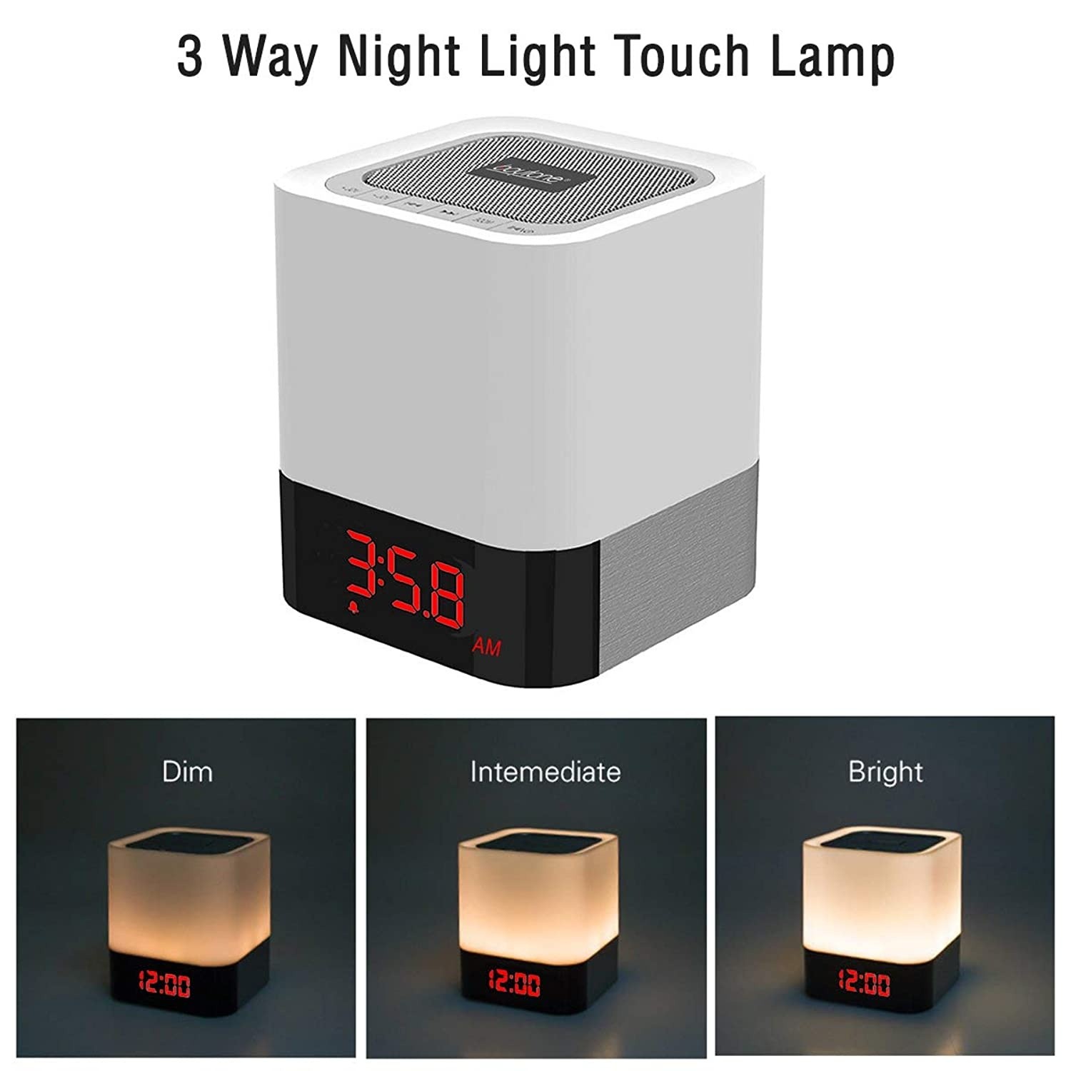 Boytone BT-83CR Portable FM Radio Alarm Clock Wireless Bluetooth 4.1 Speaker, 3-Way Night Light Touch Lamp, Built&ndash;in 8 Hours Play Rechargeable Battery, LED, Mic, USB & Micro SD Slot, AUX, 110/220 V