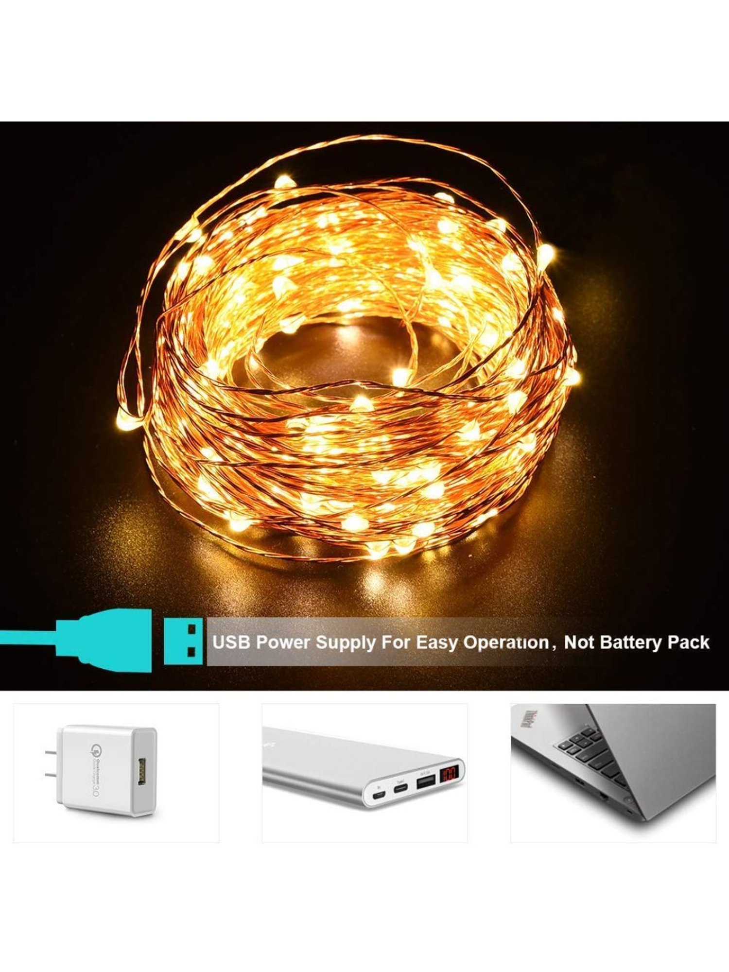 XERGY 10 M,100 LED's Waterproof Fairy String Lights Starry String Lights with USB. (Yellow)