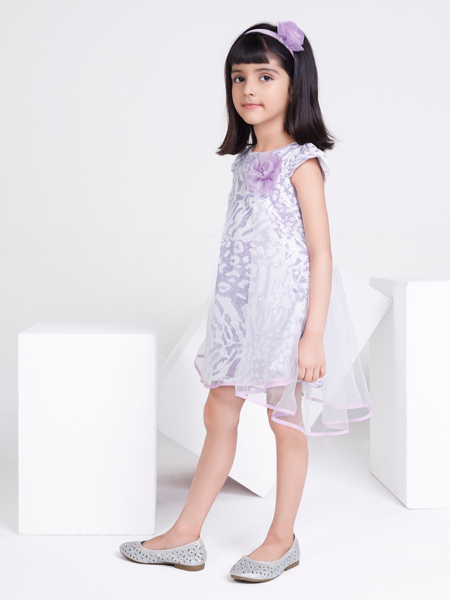 Peppermint Kids Purple & White Embellished Dress