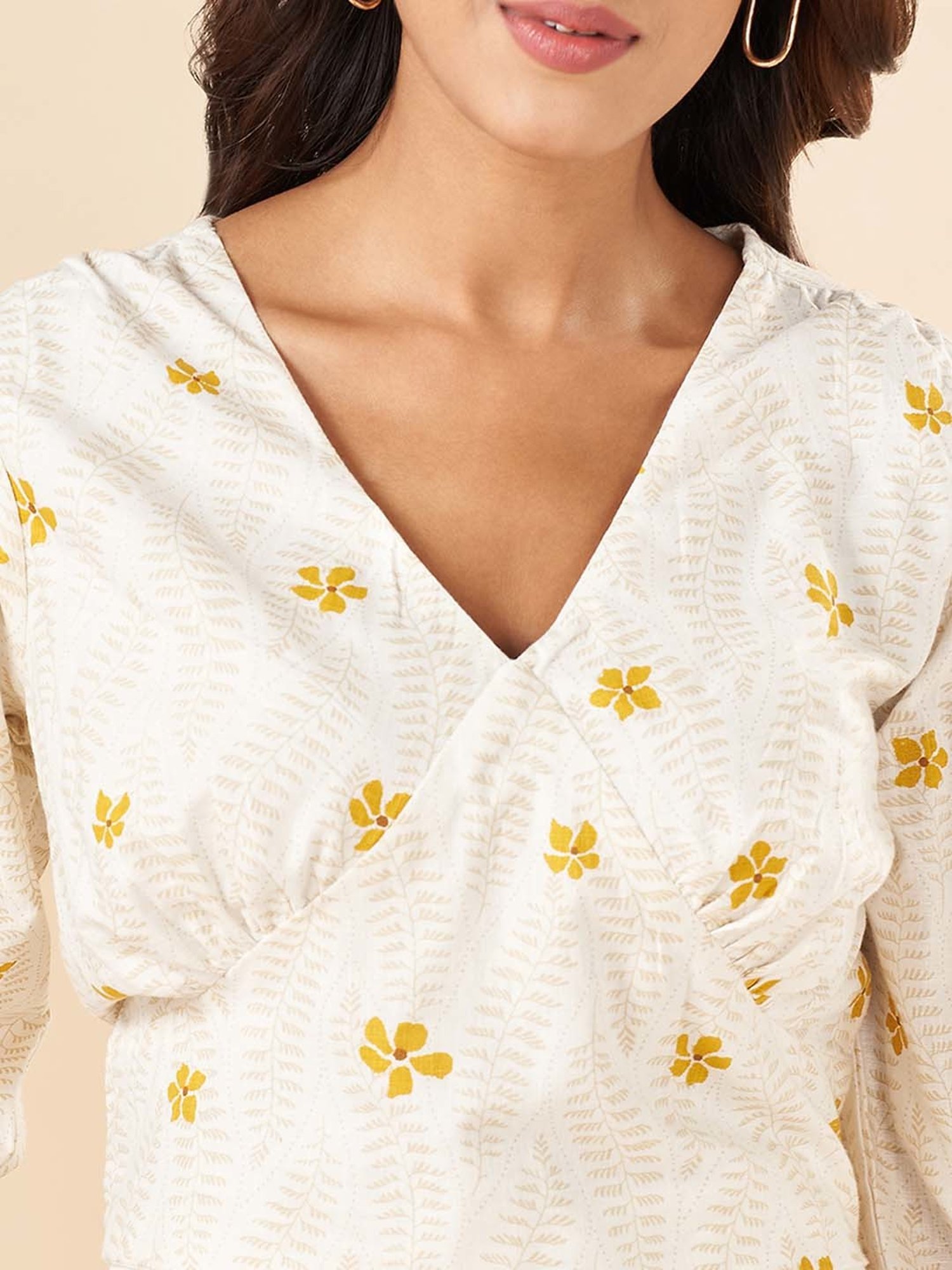 Akkriti by Pantaloons White & Yellow Cotton Printed Top