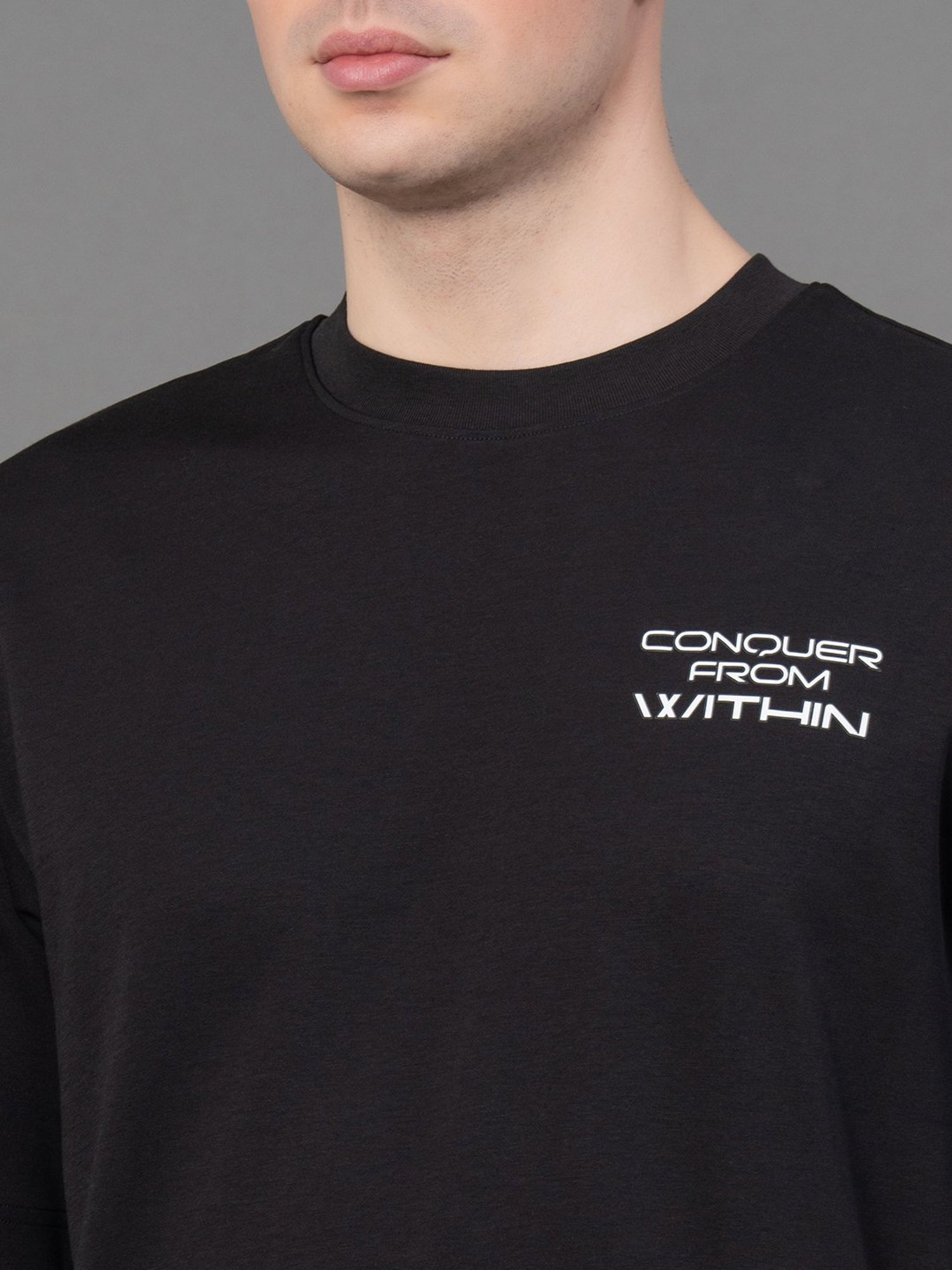 Red Tape Black Loose Fit Graphic Print Oversized T-Shirt