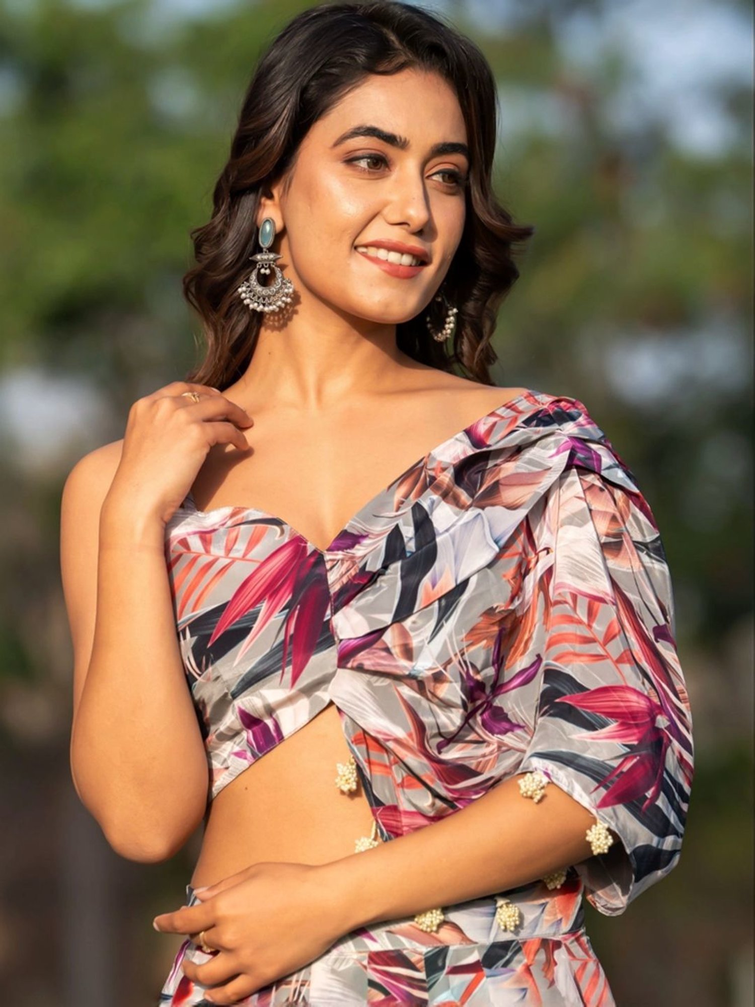 HOUSE OF JAMOTI Grey Printed Crop Top Skirt Set