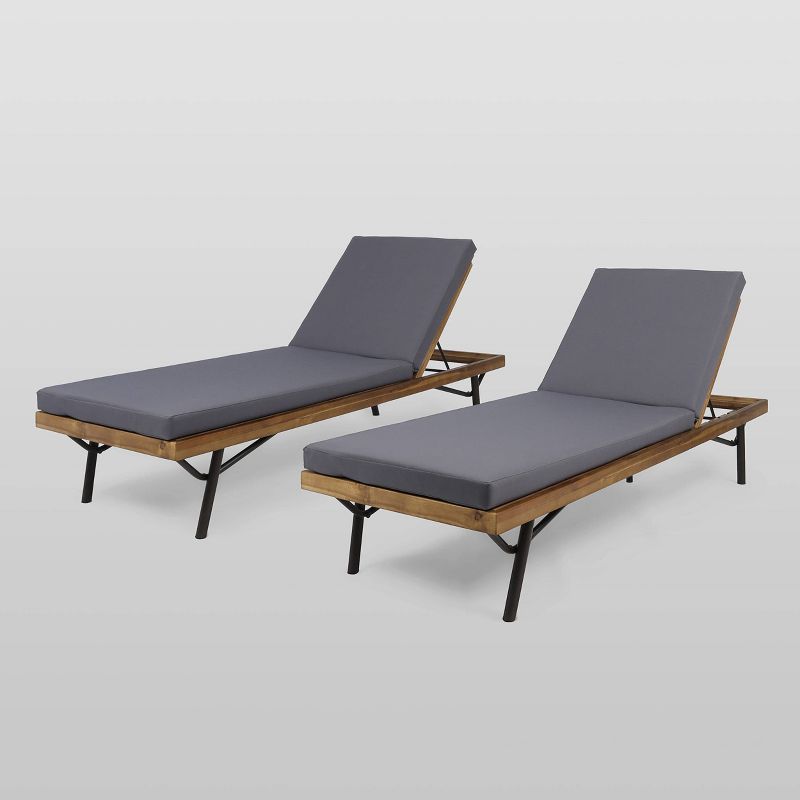 Canoga 2pk Acacia and Eucalyptus Chaise Lounge - Teak/Dark Gray - Christopher Knight Home