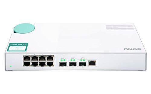 QNAP QSW-308-1C 10GbE Switch, with 3-Port 10G SFP+ (One 10GbE SFP+/RJ45 Combo Port) and 8-Port Gigabit Unmanaged Switch