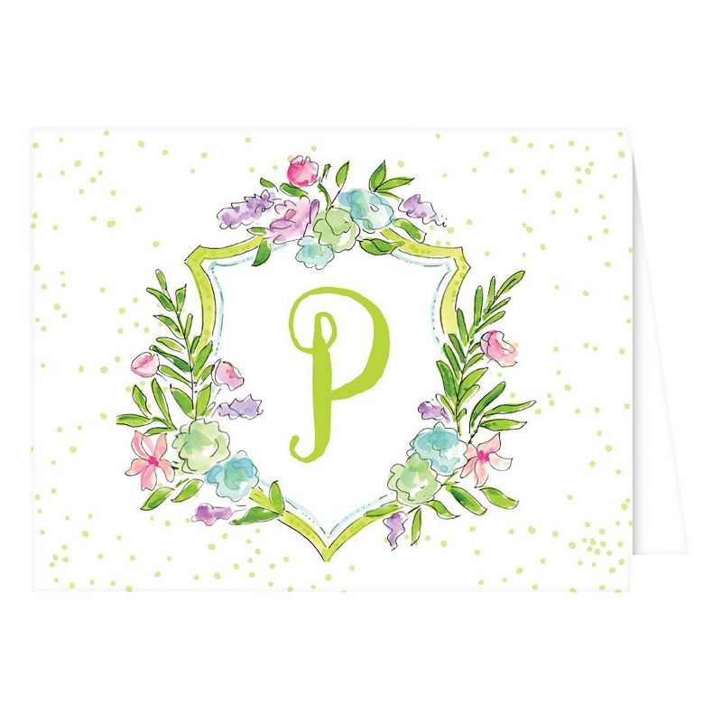Folded Notes - Vintage Floral Crest Monogram - P