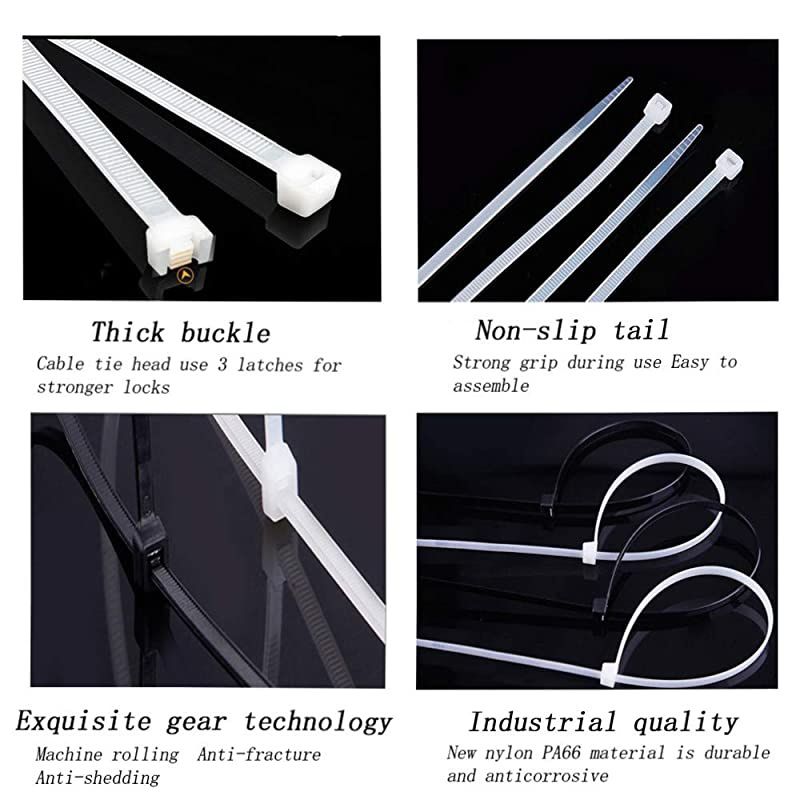 White Cable Zip Ties Premium Nylon Wire Management Ties 50 LB Tensile Strength 8 Inch White 1000 Pack