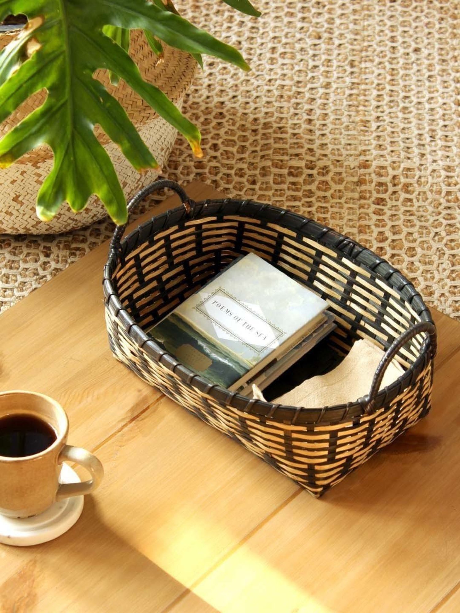 VarEesha Brown & Black Bamboo Multi-Purpose Basket - Set of 1