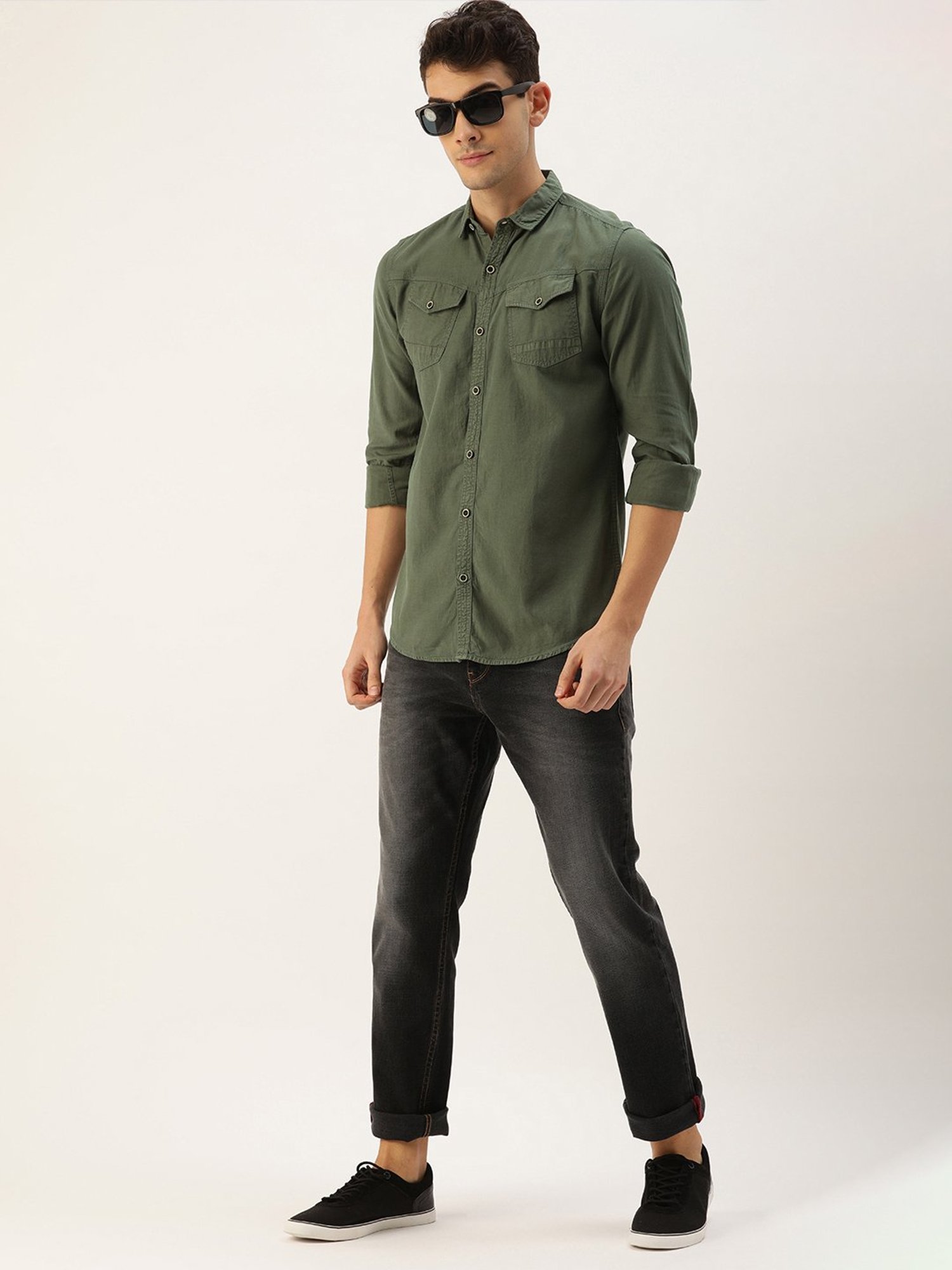 IVOC Olive Regular Fit Cotton Shirt