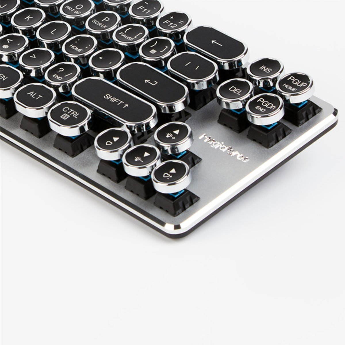 Mechanical Gaming Keyboard with Kailh Blue Switches White Backlight Silver Plate and Black Steampunk Retro Typewriter Style keycaps 68 Keys Mini Keyboard