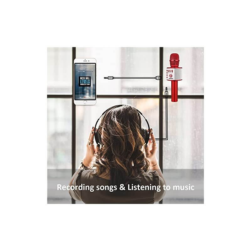 Wireless Bluetooth Karaoke Microphone,3-in-1 Portable Handheld Mic Speaker Machine Birthday Home Party for PC or All Smartphone(Q37 Red)