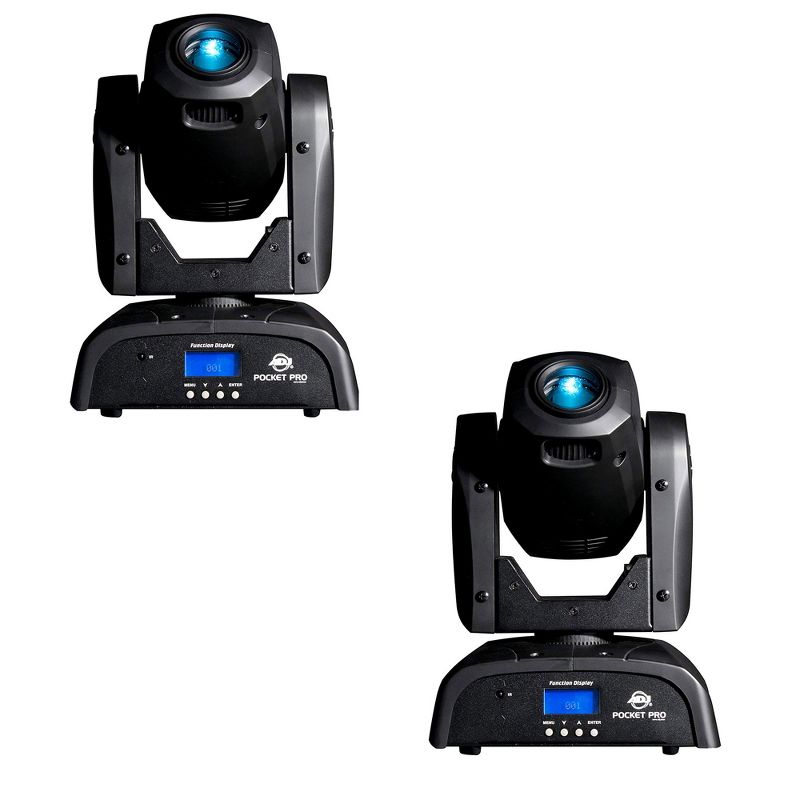 ADJ POCKET PRO 25-Watt LED Mini Compact Spot Moving Head Light with 4 Built-In Shows, 7 Colors, and 7 Gobos (2 Pack)