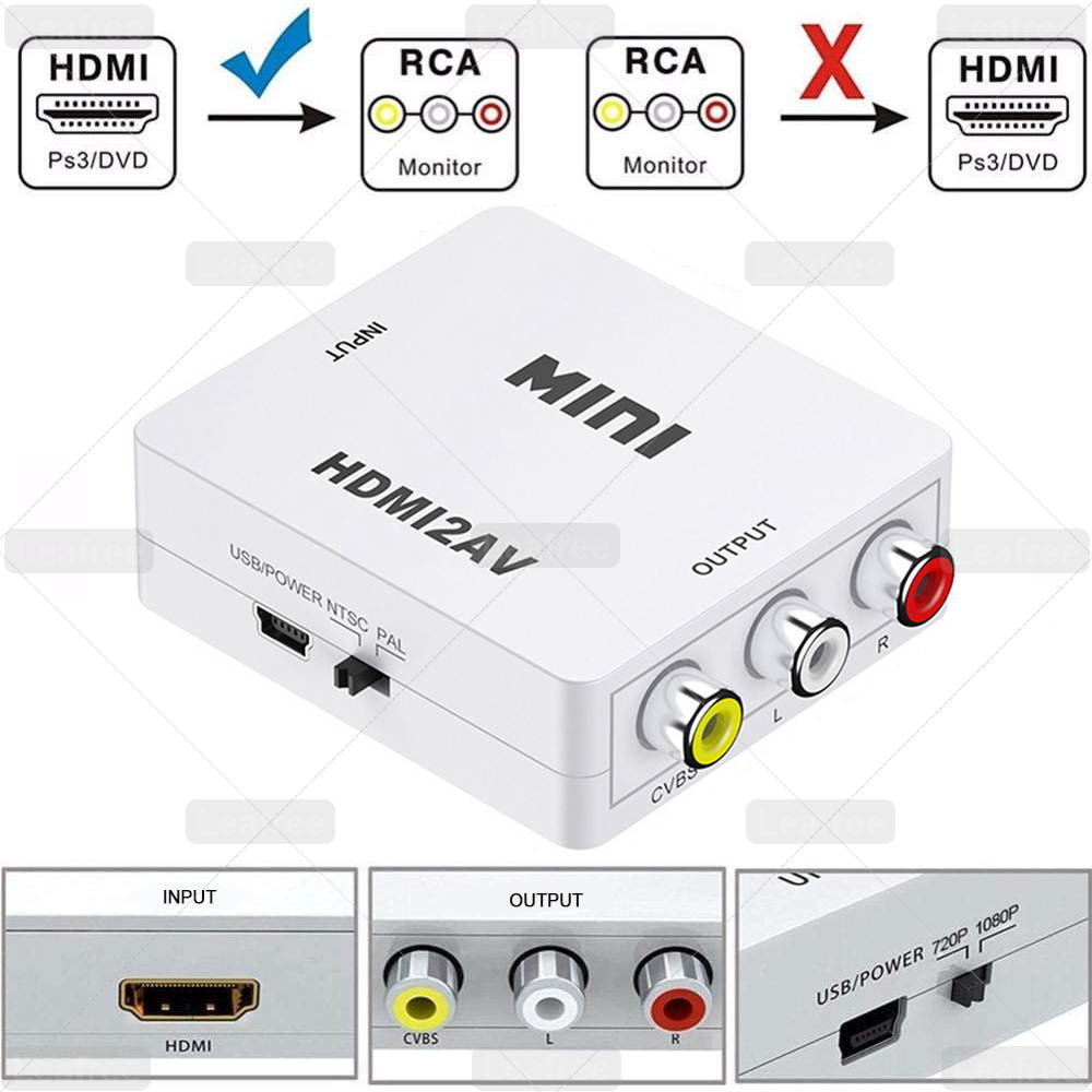 HDMI to AV Converter, HDMI to RCA, HDMI to AV, 1080P HDMI to 3RCA CVBS AV Composite Video Audio Converter Adapter Supports PAL/NTSC with USB Charge Cable for PC Laptop HDTV DVD