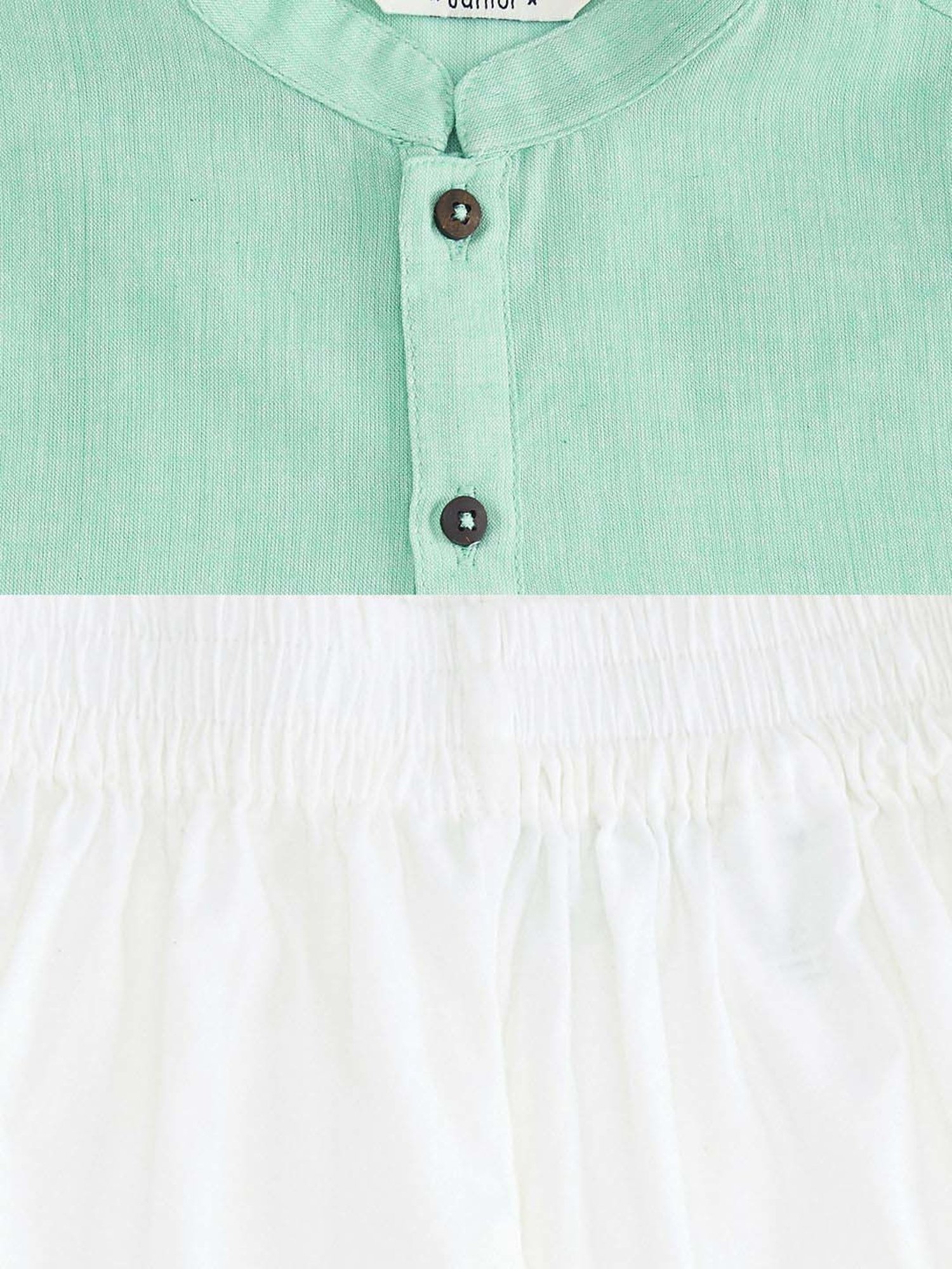 Indus Route by Pantaloons Kids Mint Green & White Cotton Regular Fit Full Sleeves Kurta Set