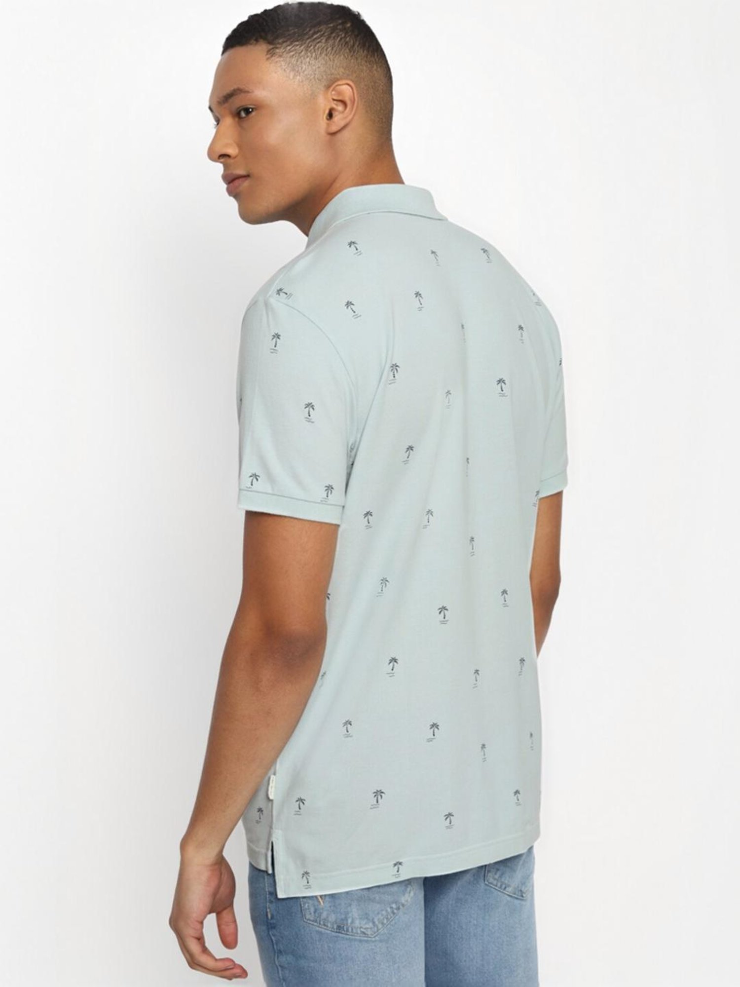 American Eagle Blue Cotton Regular Fit Polo T-Shirt