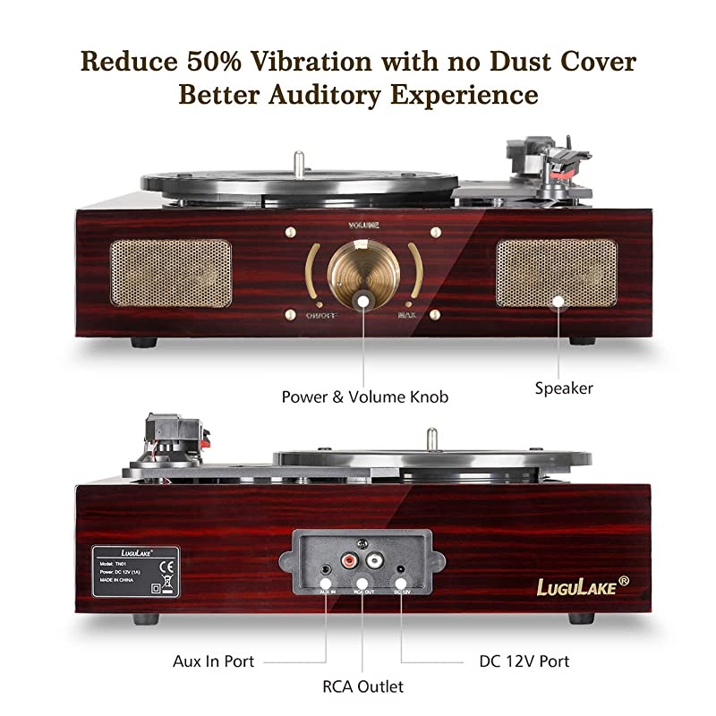 Vinyl Record Player BeltDriven Turntable with 3Speed Builtin Speaker Aux in and RCA Output Vintage Phonograph with Retro Piano Baking Varnish