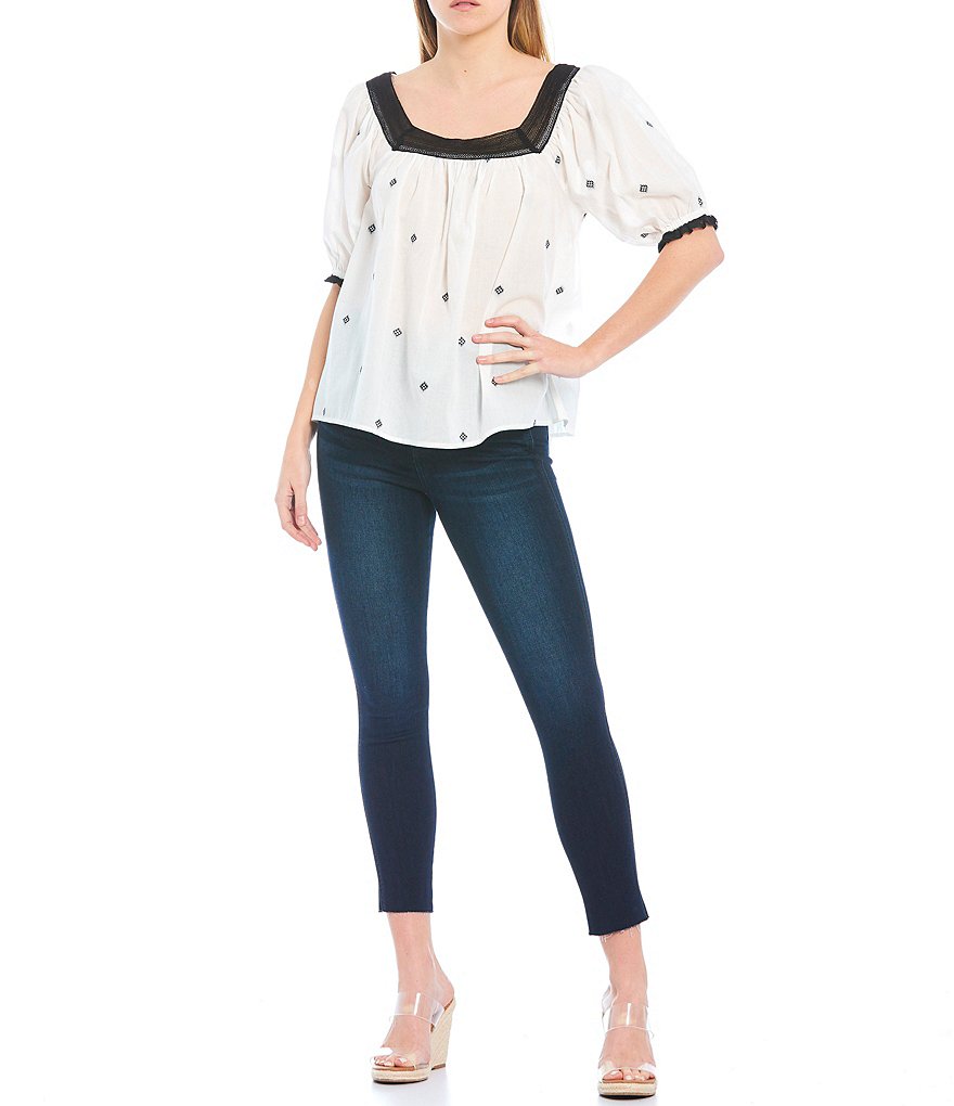 Ella Moss Hana Square Neck Embroidered Blouse