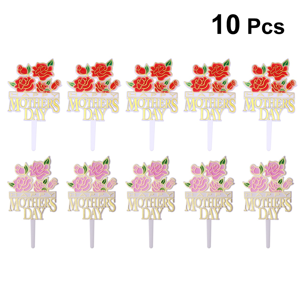 20pcs Rose Cake Toppers Mothers Day Cake Picks DIY Cake Decoration Mothers Day Party Dessert Insert Favor (Pink + Red)