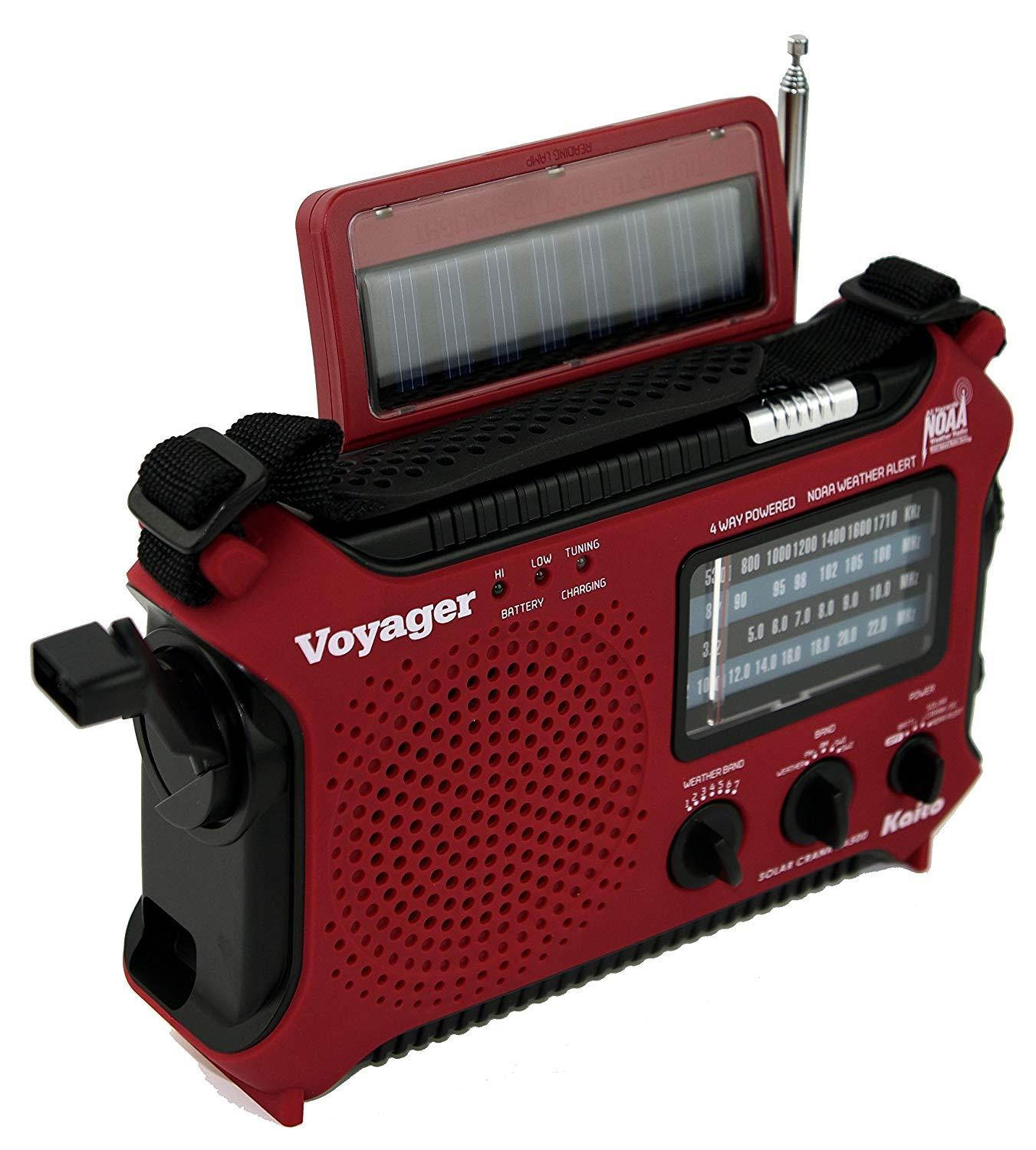 Kaito Voyager KA500 Solar/Dynamo AM/FM/SW NOAA Weather Radio with Alert & Cell Phone (iPod/iPhone) Charger, Color Red