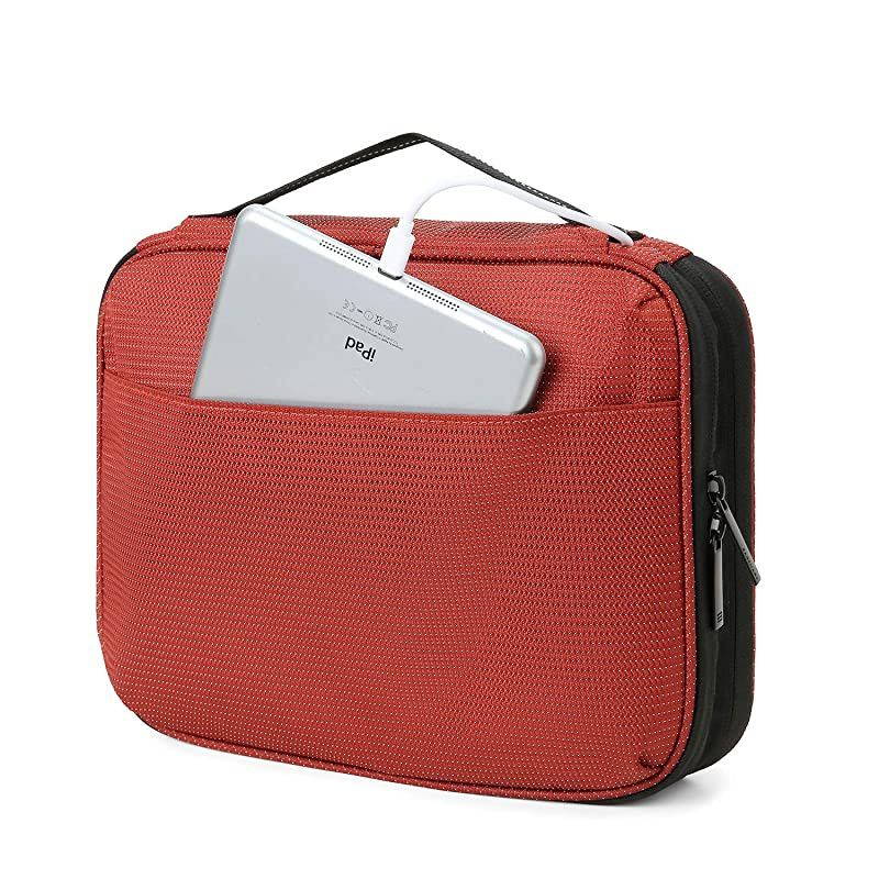 2-Layer Travel Electronic Cable Organizer Cases for Cables, Chargers, USB Drive, Red