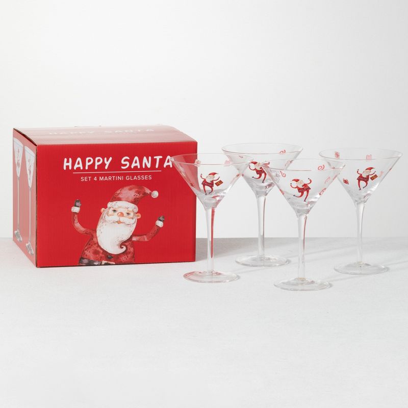 Sullivans Santa Martini Glasses Set of 4, 7"H Multicolored