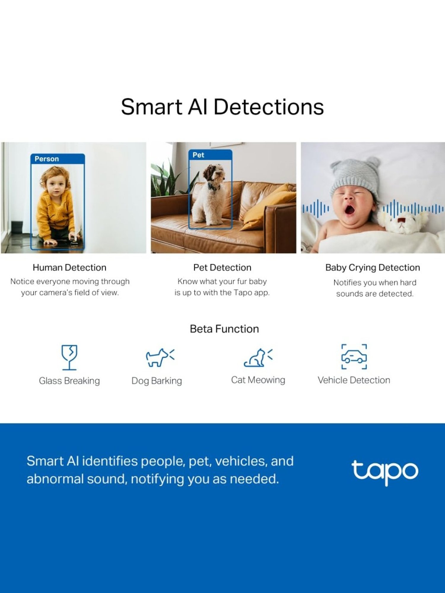 TP-LINK Tapo C220 Pan, Tilt Smart AI 2K 4MP QHD 1440p Home Security Wi-Fi Camera (White)