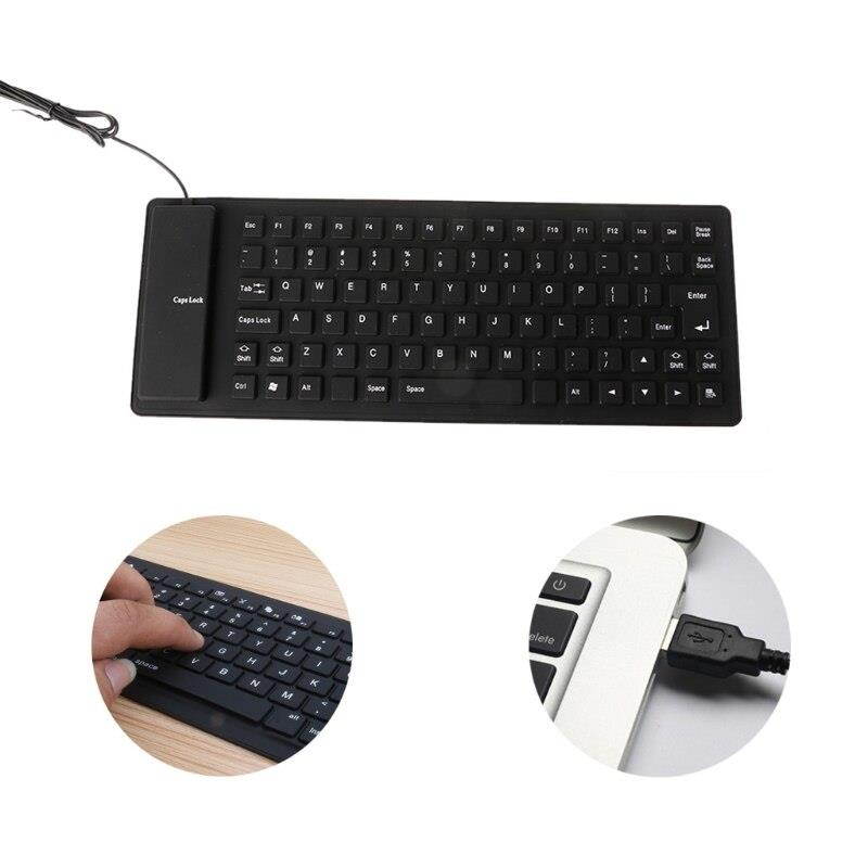 Flexible Keyboard for Computer 85 Keys Foldable USB Wired Silicone Water-resistant Washable Keyboards