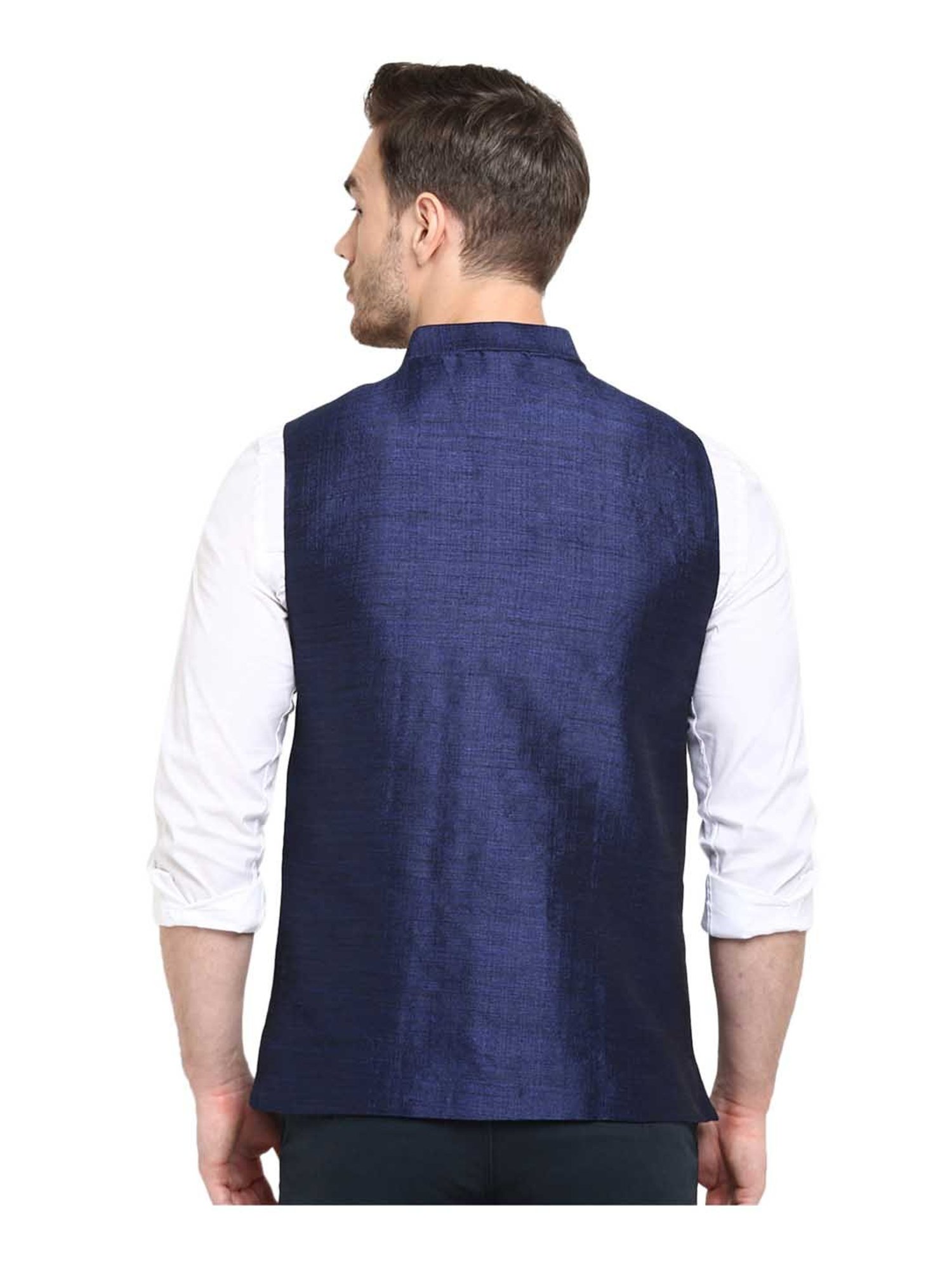 Hangup Navy Solid Regular Fit Nehru Jacket