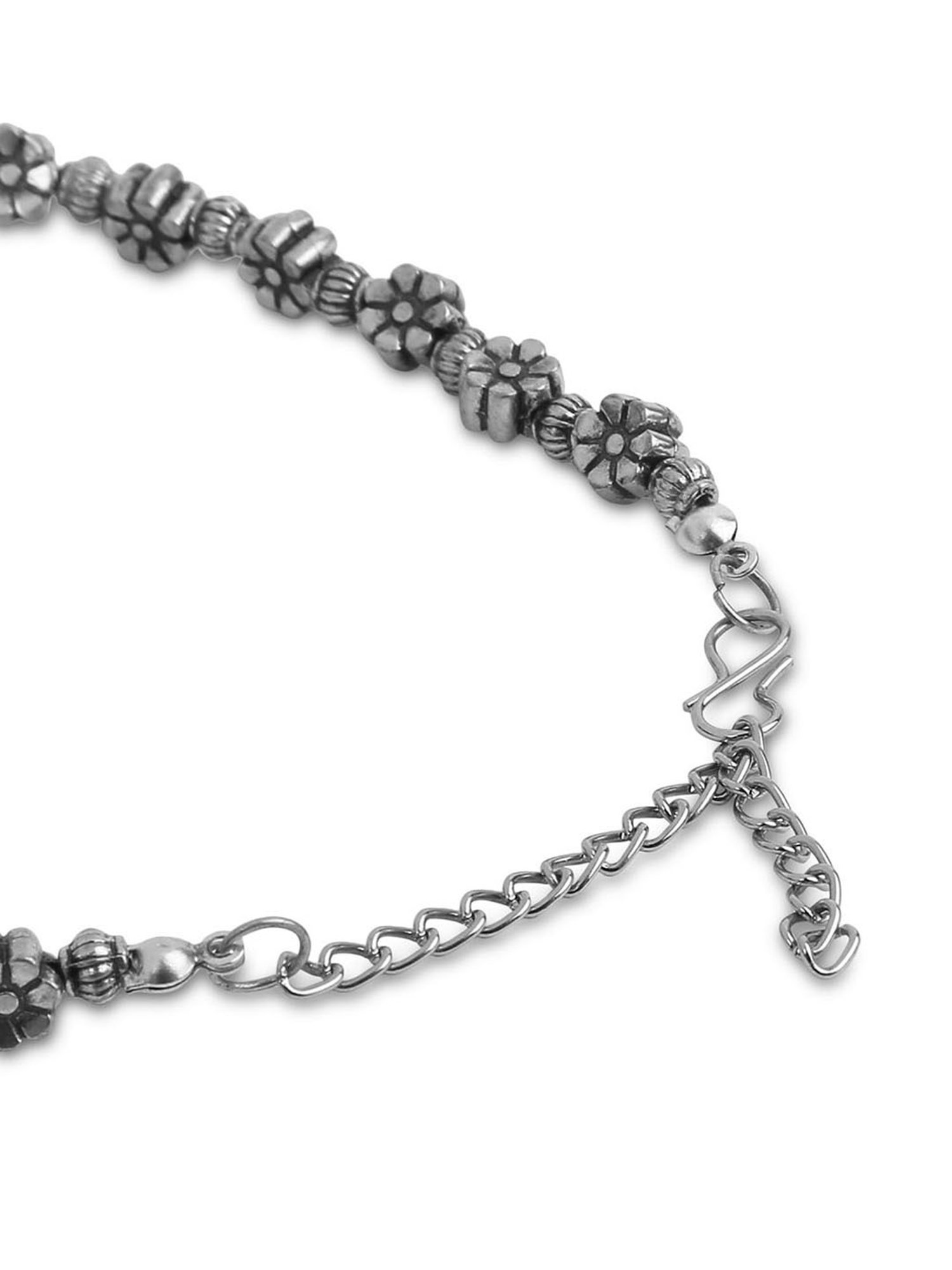 Fida Silver Plared Floral Anklet for Women