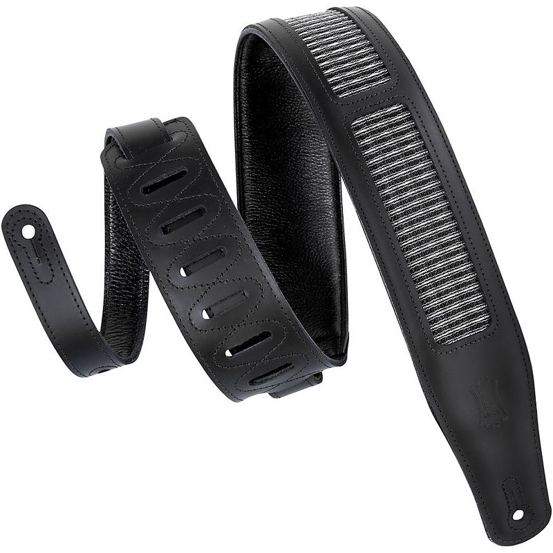 Levy's Amped Grill Cloth 2-1/2" Leather Guitar Strap MCG26A-BLK