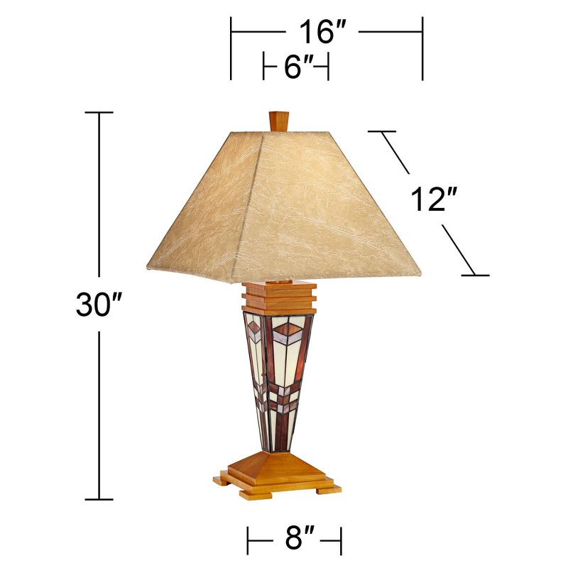 Robert Louis Tiffany Mission Table Lamp with Nightlight Tiffany Style Base Faux Leather Shade for Living Room Family Bedroom