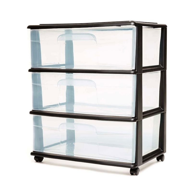 Homz 05543BKDC.01 Tall Solid Plastic 3 Drawer Medium Storage Cart with Caster Wheels for Living Room, Kitchen, Bedroom, Bathroom, and More, Black